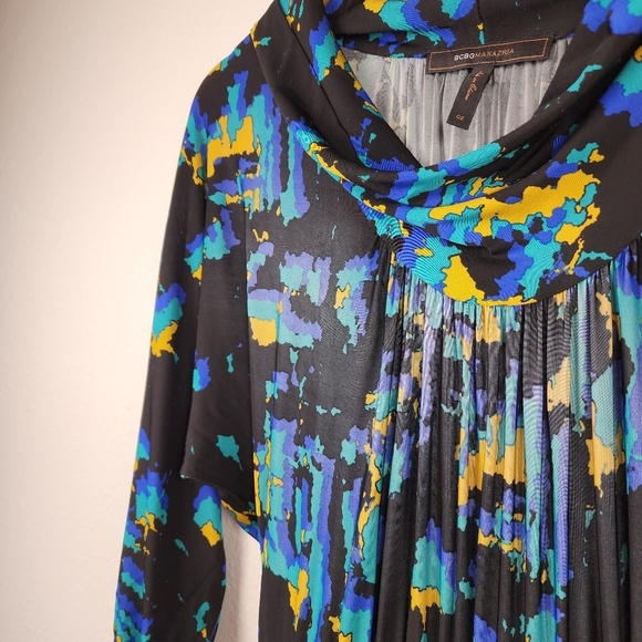 BCBGMAXAZRIA Abstract Print Cowl Neck Pencil Colorful Career Office Dress Size 2 - Picture 2 of 6
